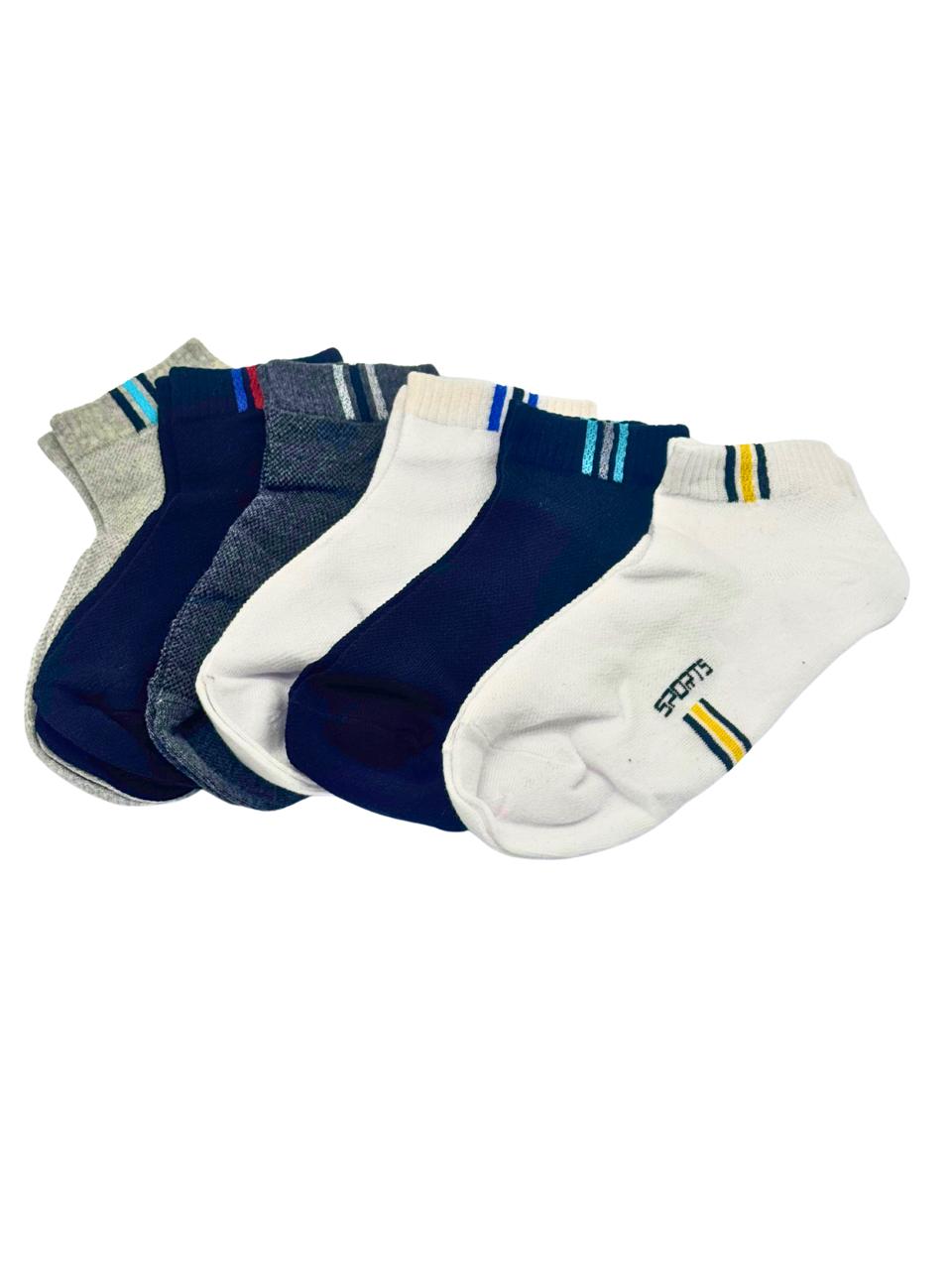 Men’s Sports Ankle Socks (6 Pairs) – Striped Design